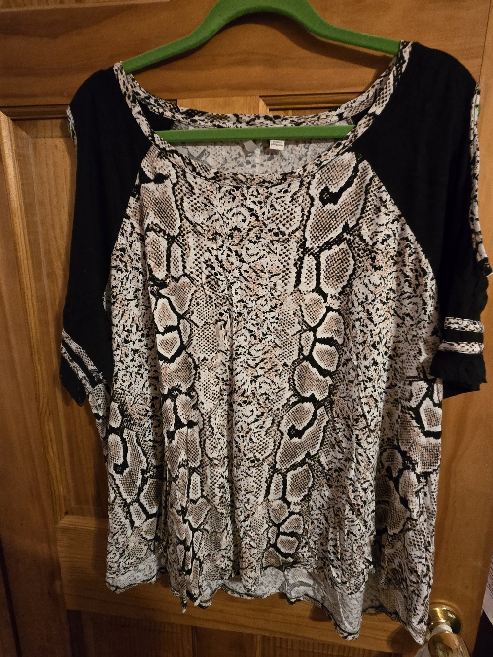 Cato Black and Cream Snake Print Raglan Tunic